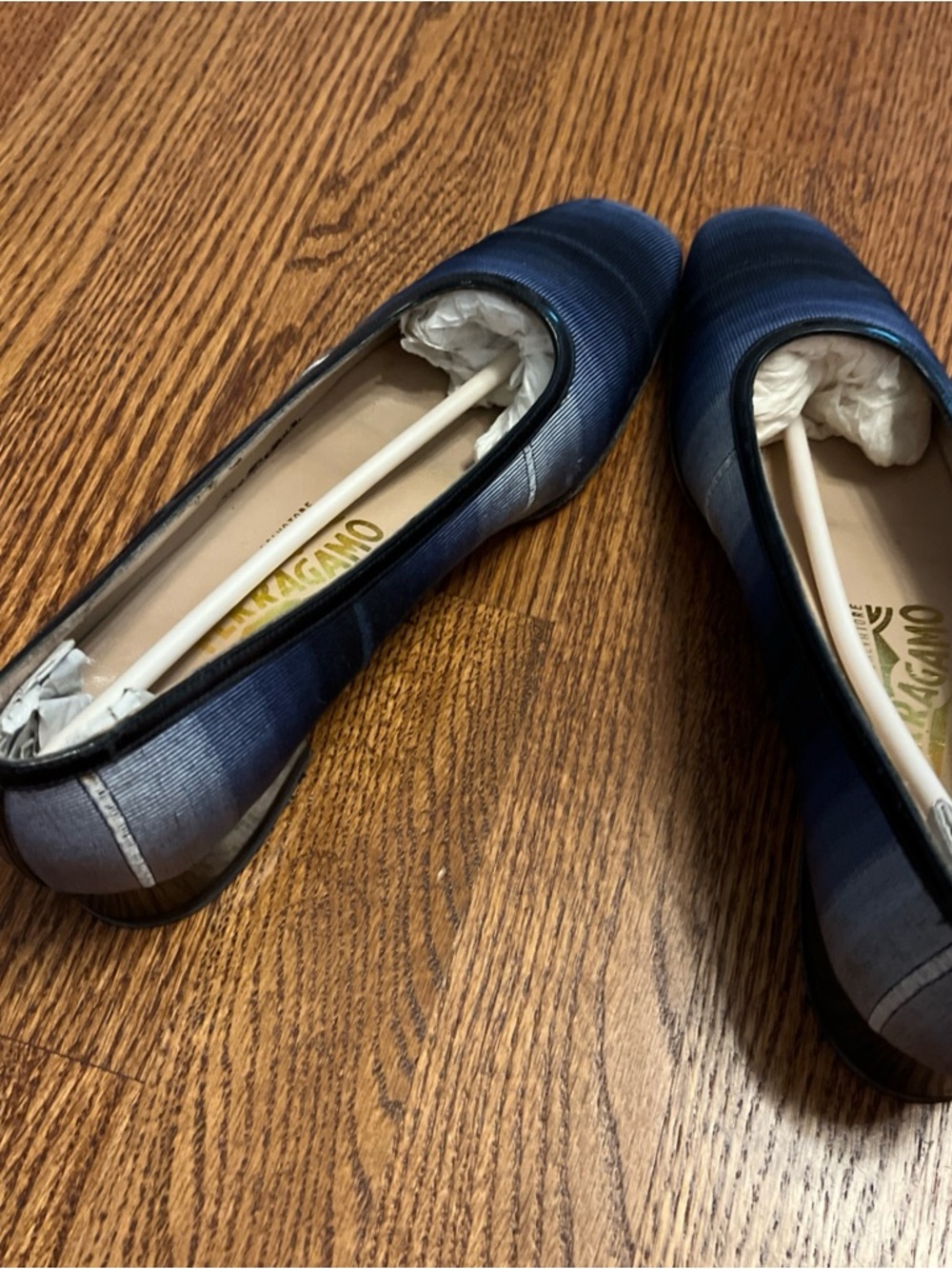 Salvatore Ferragamo Blue Ombre Ribbon w Patent Women's Ballet Flats